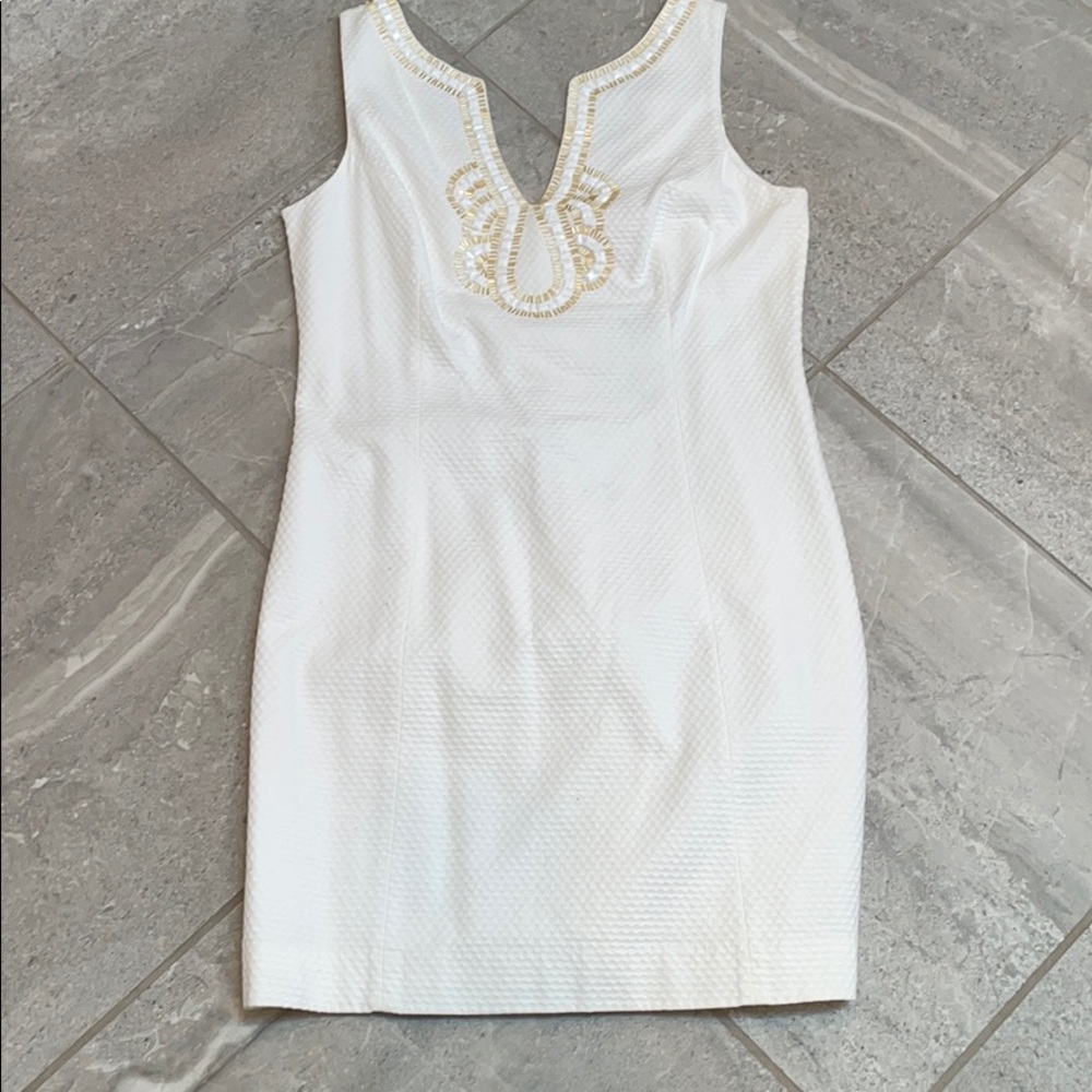 NWT Beaded White Cotton Shift Dress